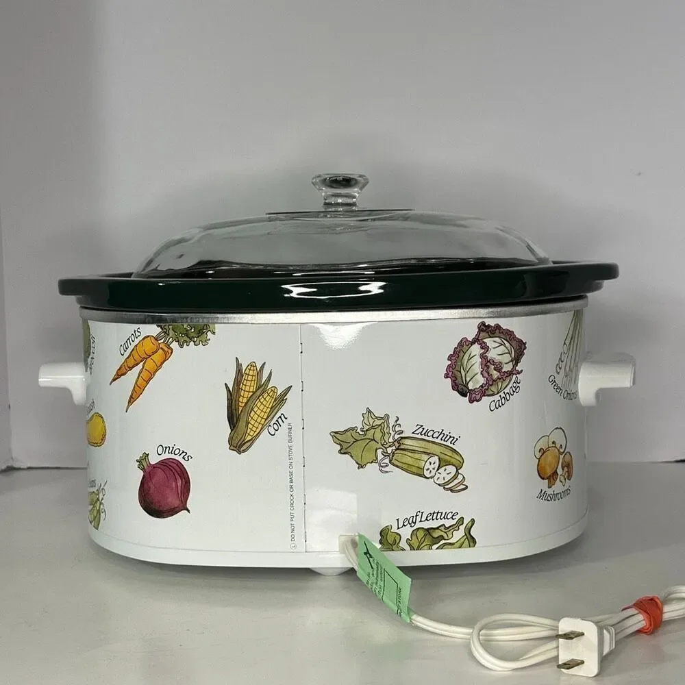 Vintage Rival Crockpot Stoneware Slow cooker Oval Vegetable Design Model 3755 5.
